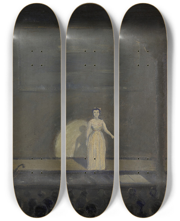 Triptych art skateboard deck of Louis Michel Eilshemius The Concertsinger by Louis Michel Eilshemius (1864-1941)