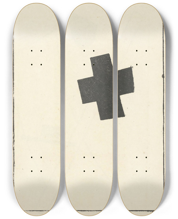 Triptych art skateboard deck of Kazimir Malevich Small Black Cross by Kazimir Malevich (1879-1935)