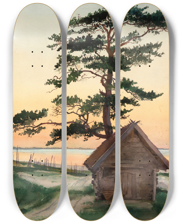 Triptych art skateboard deck of Lilly Walther Asari Maastik by Lilly Walther (1866-1946)