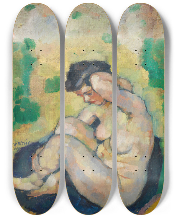Triptych art skateboard deck of Emil Rudolf Weiss Akt by Emil Rudolf Weiss (1875-1942)