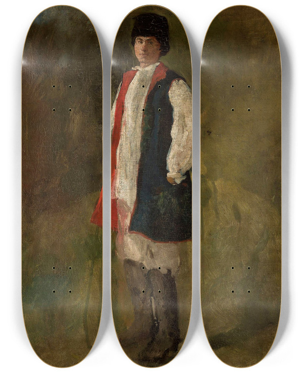 Triptych art skateboard deck of Witold Pruszkowski Peasant In The Sukmana Overcoat by Witold Pruszkowski (1846-1896)