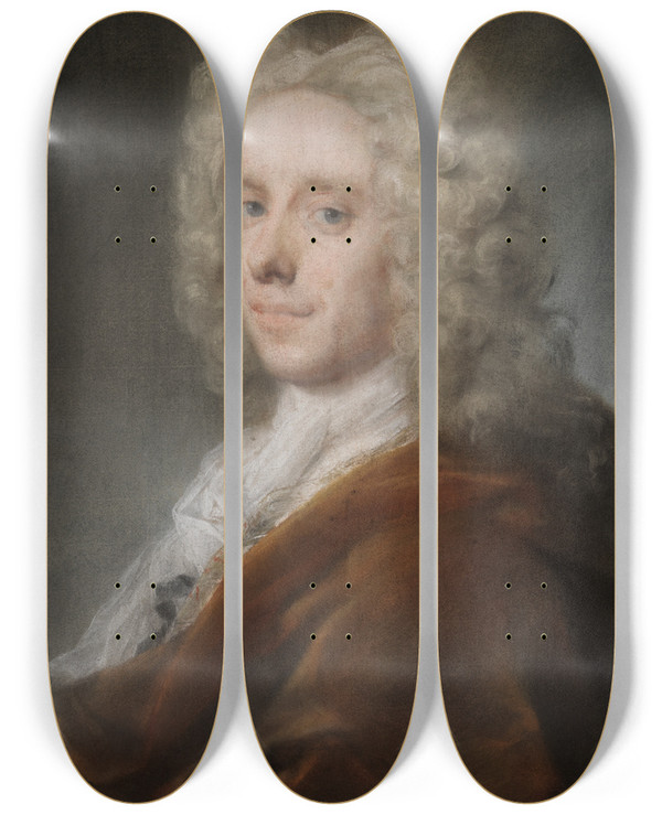 Triptych art skateboard deck of Rosalba Carriera Portrait Of A Nobleman_2 by Rosalba Carriera (1675-1757)
