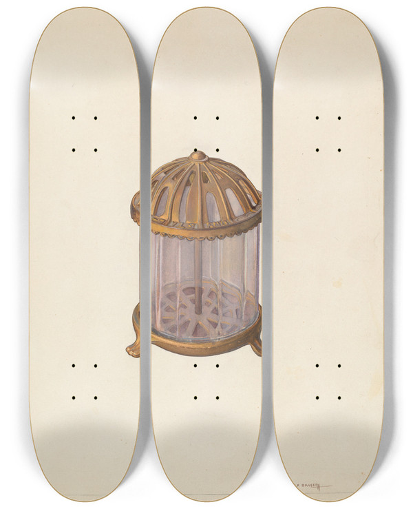 Triptych art skateboard deck of Alf Bruseth Crystal Bank by Alf Bruseth