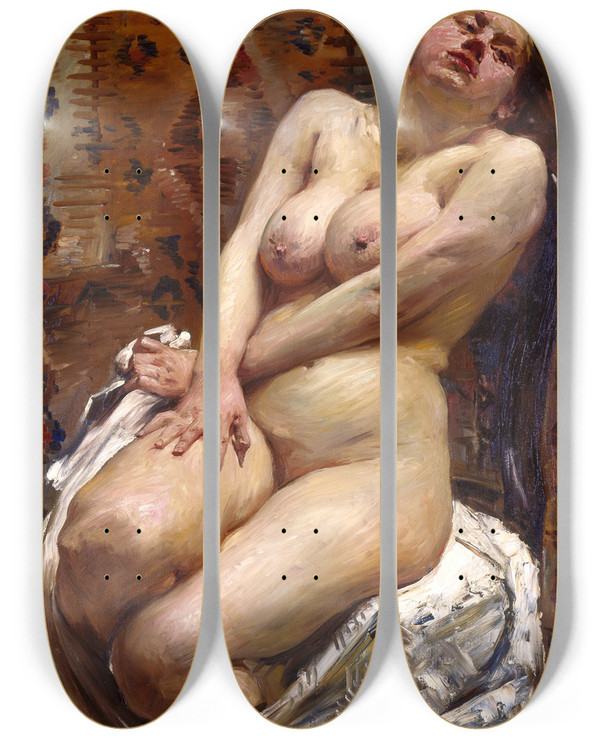 Triptych art skateboard deck of Lovis Corinth Nana Female Nude by Lovis Corinth (1858-1925)