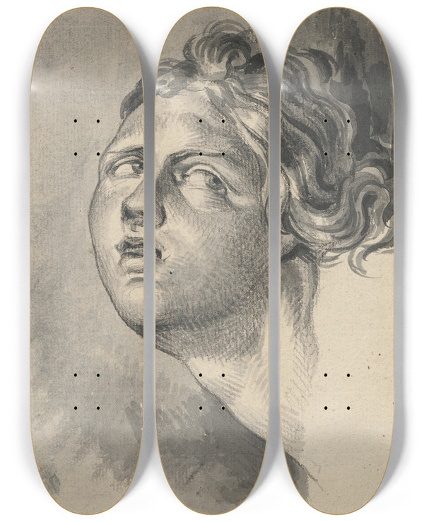Triptych art skateboard deck of David Humbert De Superville Vrouwenhoofd Achteroverliggend Nr Links by David Humbert De Superville (1770-1849)