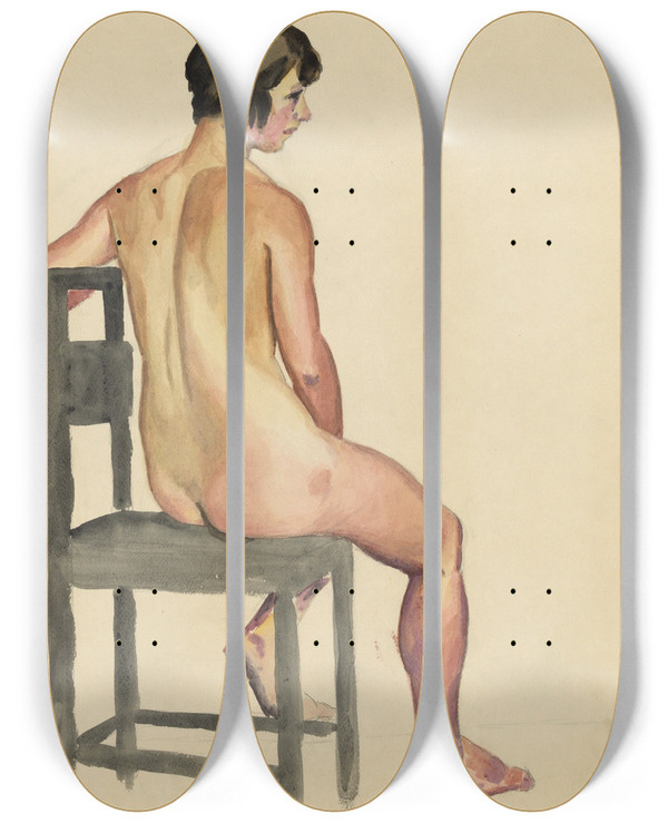 Triptych art skateboard deck of Karl Wiener Weiblicher Akt Vi by Karl Wiener (1901-1949)