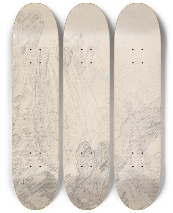 Triptych art skateboard deck of Richard Wilson The Cascade At Terni by Richard Wilson (1714-1782)