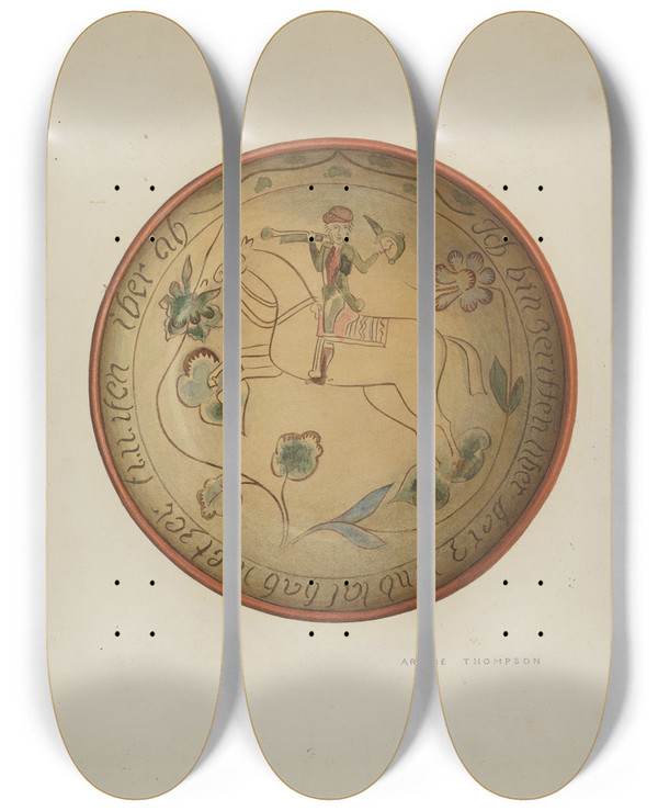 Triptych art skateboard deck of Eugene Shellady Pa German Plate_7 by Eugene Shellady