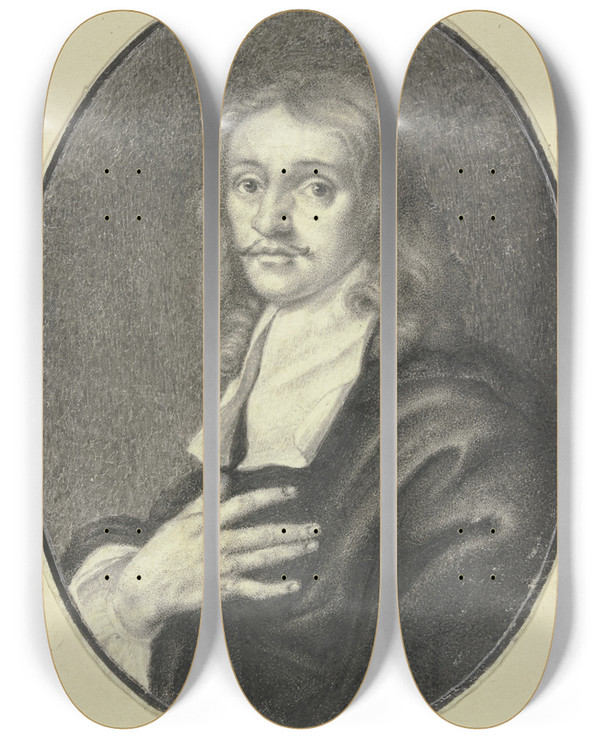 Triptych art skateboard deck of Joachim Von Sandrart Bildnis Des Bildhauers Melchior Barthel Im Oval by Joachim Von Sandrart (1609-1688)