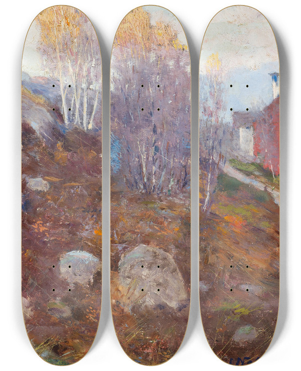 Triptych art skateboard deck of Olof Sagernelson Landscape by Olof Sager-Nelson (1868-1896)