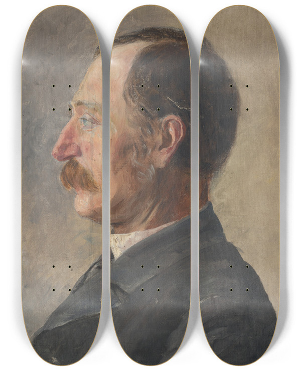 Triptych art skateboard deck of Aurel Ballo Head Study Of Man In Profile by Aurel Ballo (1871-1940)