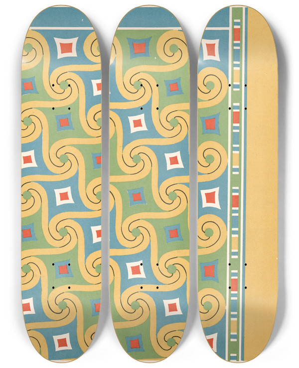 Triptych art skateboard deck of Gustave Jquier 51 Plafond Du Tombeau De Nesipanoferher N 68 by Gustave Jequier (1868-1946)