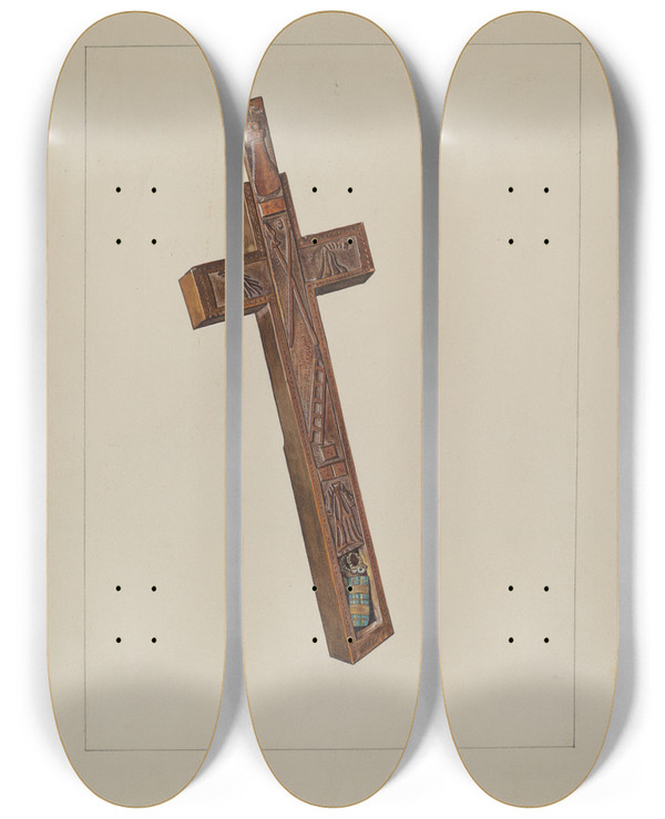 Triptych art skateboard deck of Carl Keksi Cross by Carl Keksi
