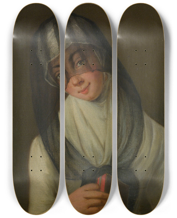 Triptych art skateboard deck of Venetian School Portrait Of A Veiled Lady by Venetian School