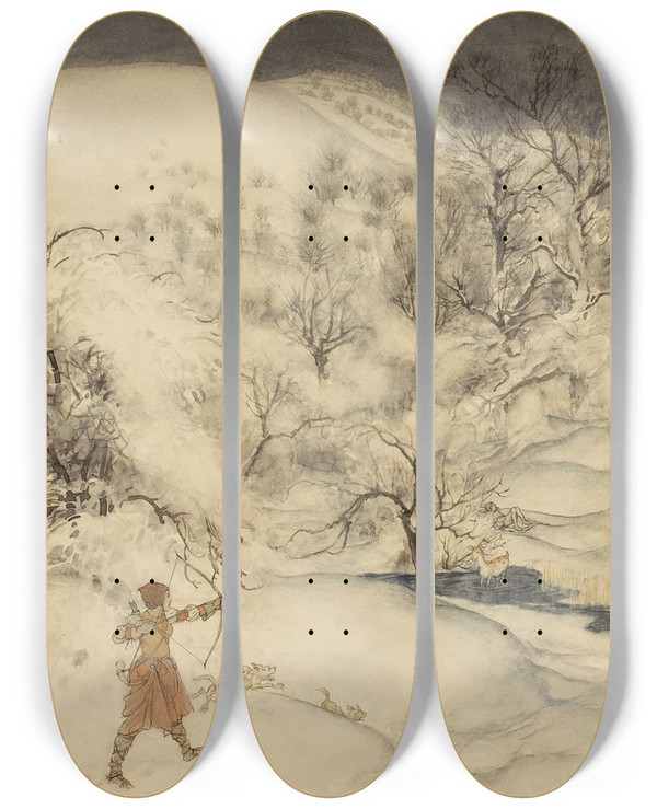 Triptych art skateboard deck of Arthur Rackham King Arthur by Arthur Rackham (1867-1939)