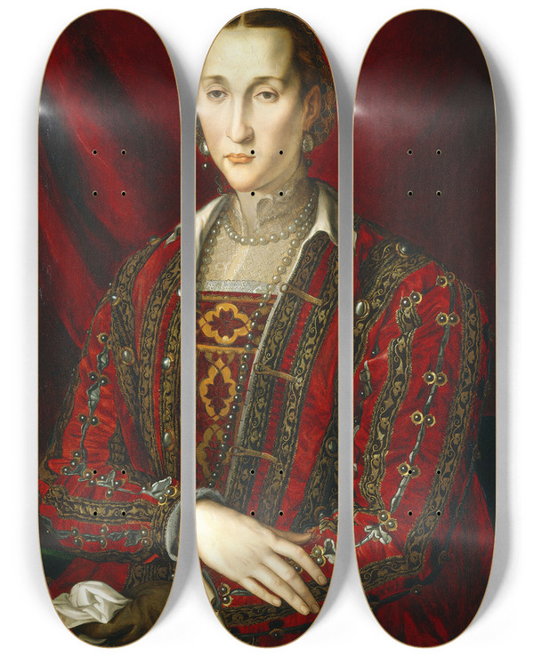 Triptych art skateboard deck of Agnolo Bronzino Eleonora Di Toledo by Agnolo Bronzino (1503-1572)