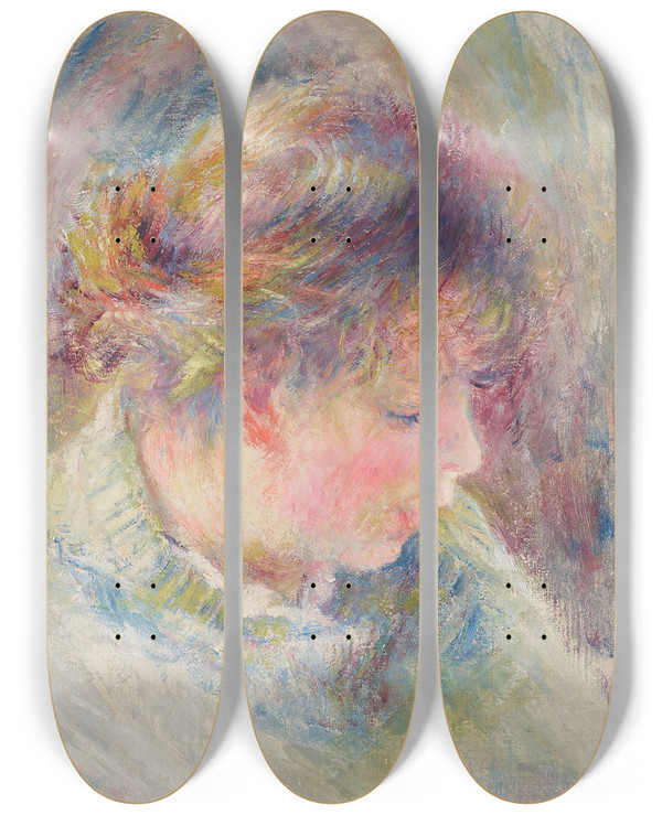 Triptych art skateboard deck of Pierreauguste Renoir Tte De Jeune Fille_2 by Pierre-Auguste Renoir (1841-1919)