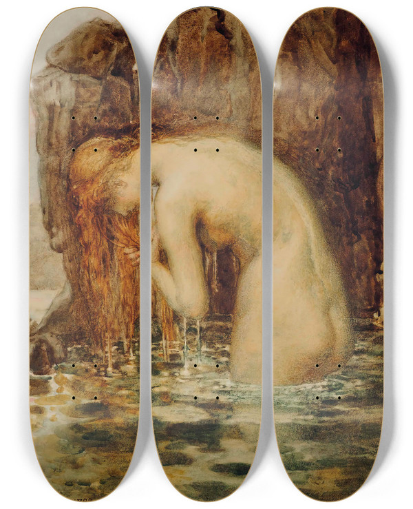 Triptych art skateboard deck of Henry John Stock The Hidden Pool by Henry John Stock (1853-1930)