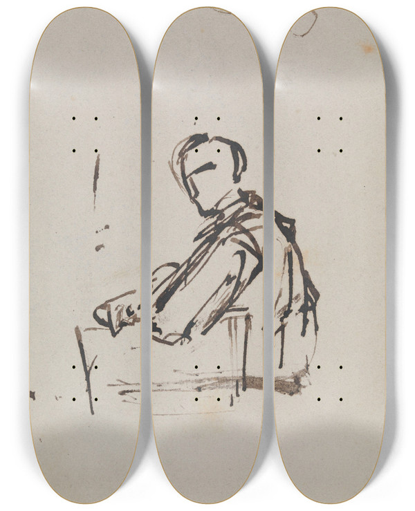 Triptych art skateboard deck of Nicaise De Keyser Seated Man by Nicaise De Keyser (1813-1887)