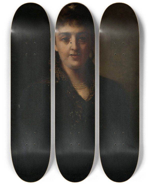 Triptych art skateboard deck of Stanisaw Heyman Portrait Of A Woman by Stanislaw Heyman (1843-1915)