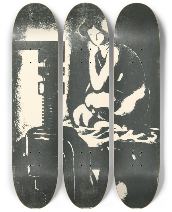 Triptych art skateboard deck of Mikul Galanda V Atelieri by Mikulas Galanda (1895-1938)