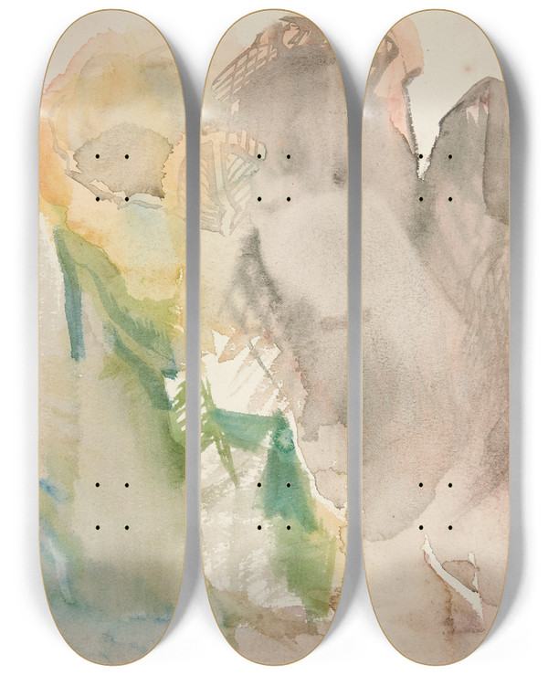 Triptych art skateboard deck of Edwin Austin Abbey Unidentified Sketch Landscape by Edwin Austin Abbey (1852-1911)
