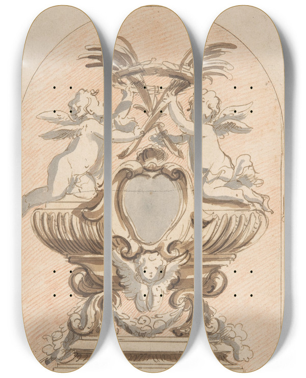 Triptych art skateboard deck of Pieter Verbruggen The Younger Design For A Reliquary by Pieter Verbruggen The Younger (1648-1691)