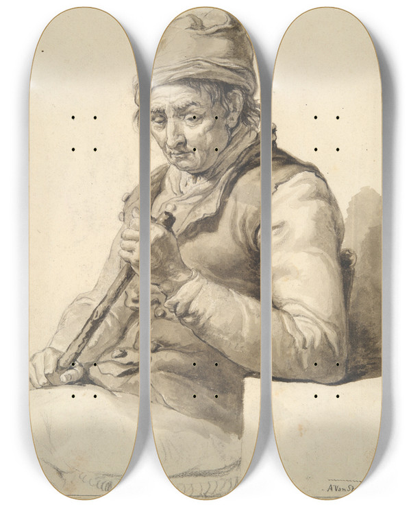 Triptych art skateboard deck of Abraham Van Strij Seated Man Withstick by Abraham Van Strij (1753-1753)