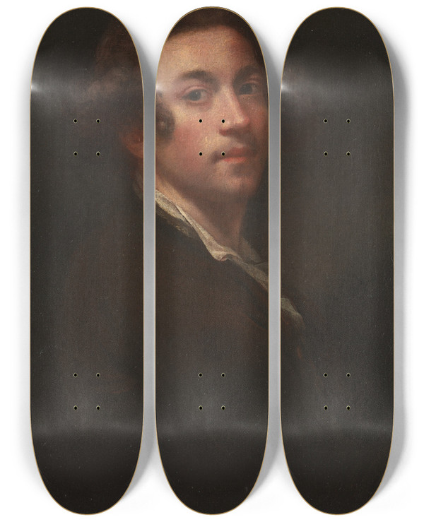 Triptych art skateboard deck of Sir Joshua Reynolds Selfportrait by Sir Joshua Reynolds (1723-1792)