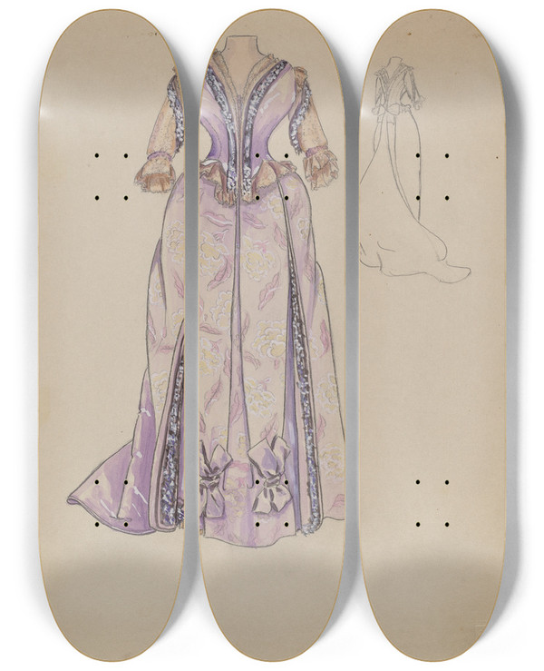 Triptych art skateboard deck of Jean Gordon Dress_1 by Jean Gordon
