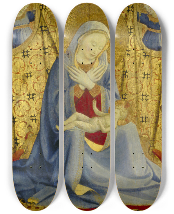 Triptych art skateboard deck of Fra Angelico The Madonna Of Humility by Fra Angelico (1400-1455)