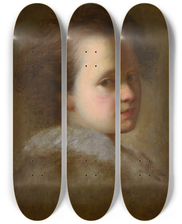Triptych art skateboard deck of Alexis Grimou Portrait Of A Young Boy by Alexis Grimou (1678-1733)