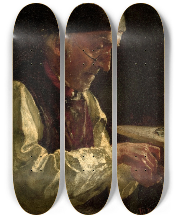 Triptych art skateboard deck of William Robinson Leigh The Snuff Box by William Robinson Leigh (1866-1955)