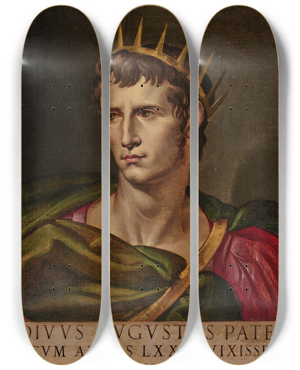 Triptych art skateboard deck of Bartolomeo Passarotti The Emperor Augustus by Bartolomeo Passarotti (1529-1592)