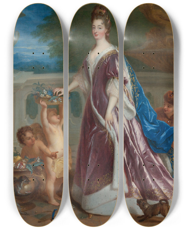 Triptych art skateboard deck of Jeanfranois De Troy Portrait Of Elisabethcharlotte De Bavire The Princess Palatine by Jean-Franois de Troy (1679-1752)