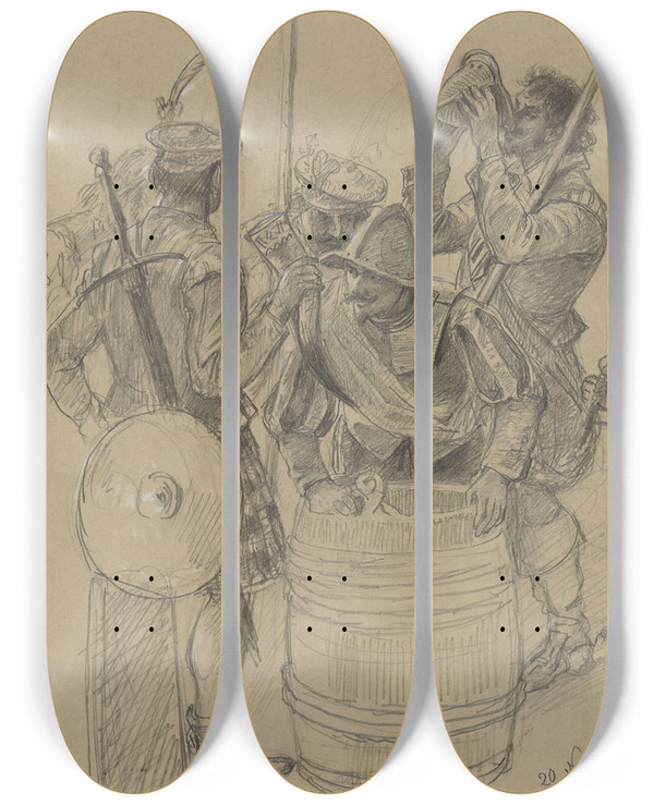 Triptych art skateboard deck of Adolph Tidemand Adolph Tidemand by Adolph Tidemand (1814-1876)
