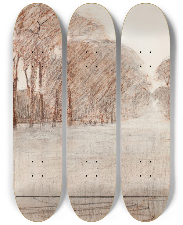Triptych art skateboard deck of Magnus Enckell Puistomaisema Luonnos by Magnus Enckell (1870-1925)