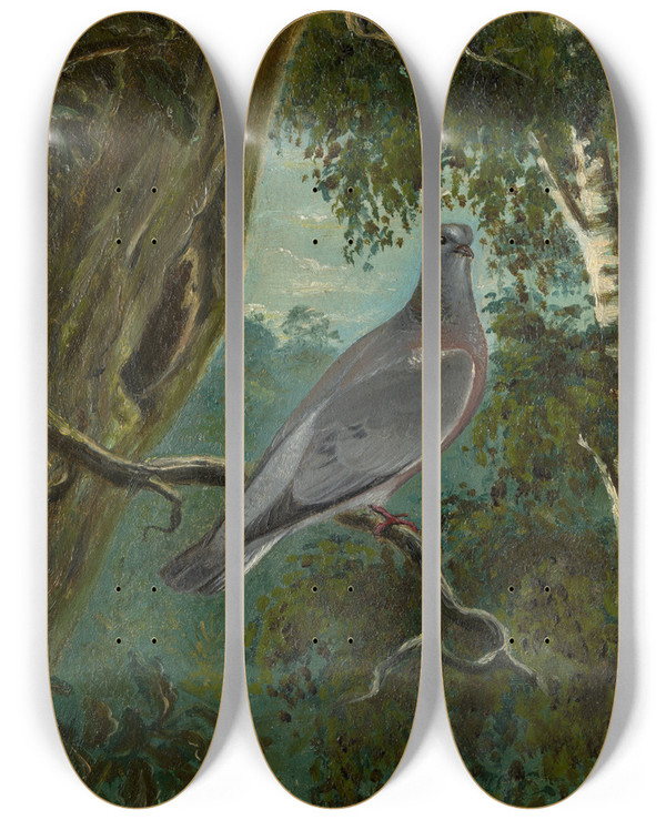 Triptych art skateboard deck of Bruno Liljefors Stock Dove by Bruno Liljefors (1860-1939)