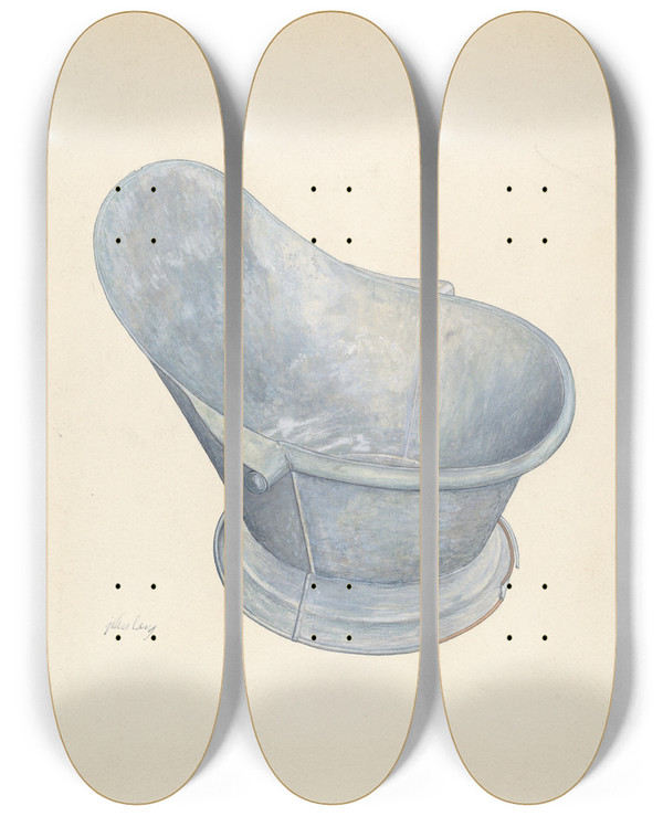 Triptych art skateboard deck of John Lang Bath Tub by John Lang