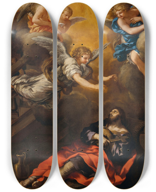 Triptych art skateboard deck of Pietro Da Cortona The Ecstasy Of Saint Alessio by Pietro da Cortona (1596-1669)