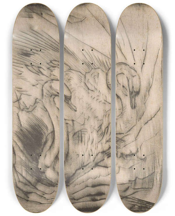 Triptych art skateboard deck of Willem Van Konijnenburg Twee Zwanen by Willem van Konijnenburg (1868-1943)