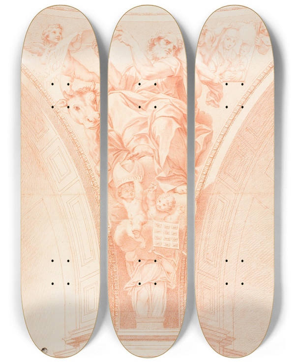 Triptych art skateboard deck of After Domenichino Saint Luke by After Domenichino (1581-1641)
