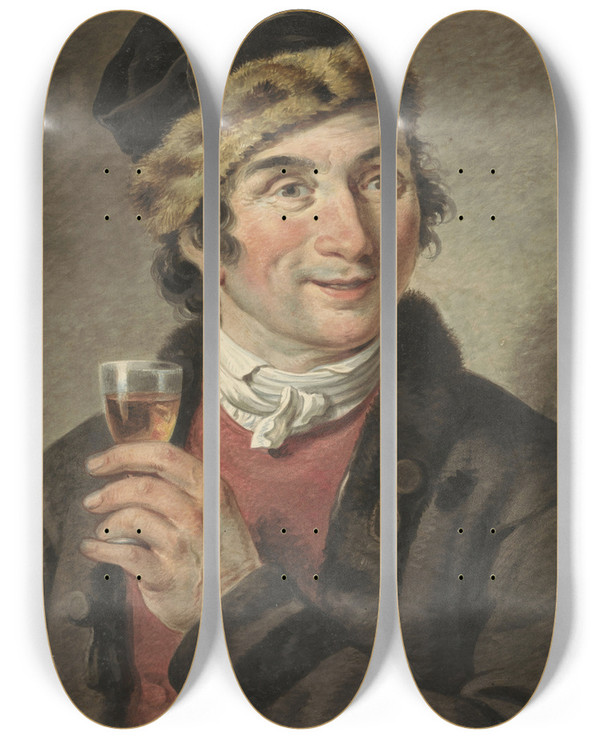 Triptych art skateboard deck of Adriaan De Lelie Portret Van Adriaan De Lelie Met Muts Op by Adriaan de Lelie (1755-1820)