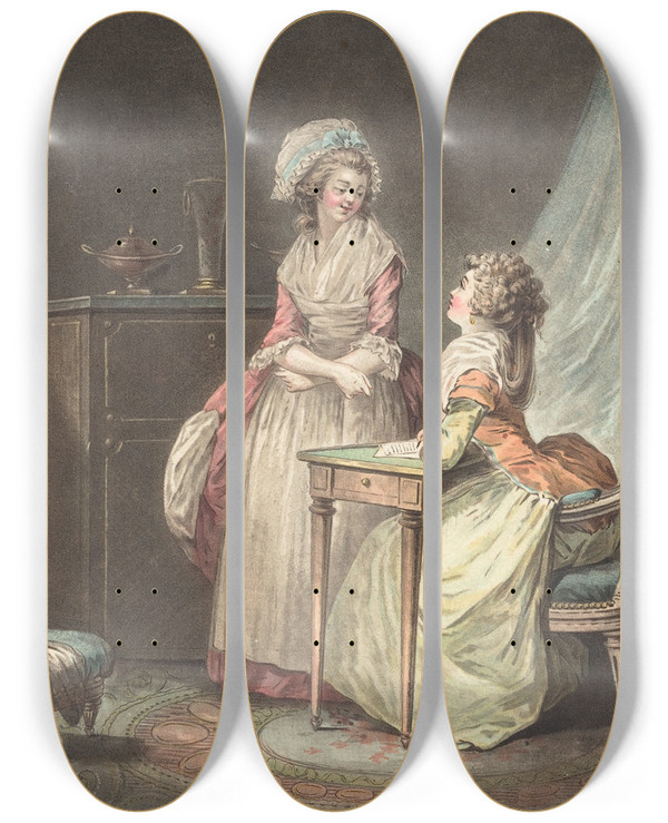 Triptych art skateboard deck of Jean Franois Janinet Le Petit Conseil by Jean Francois Janinet (1752-1814)