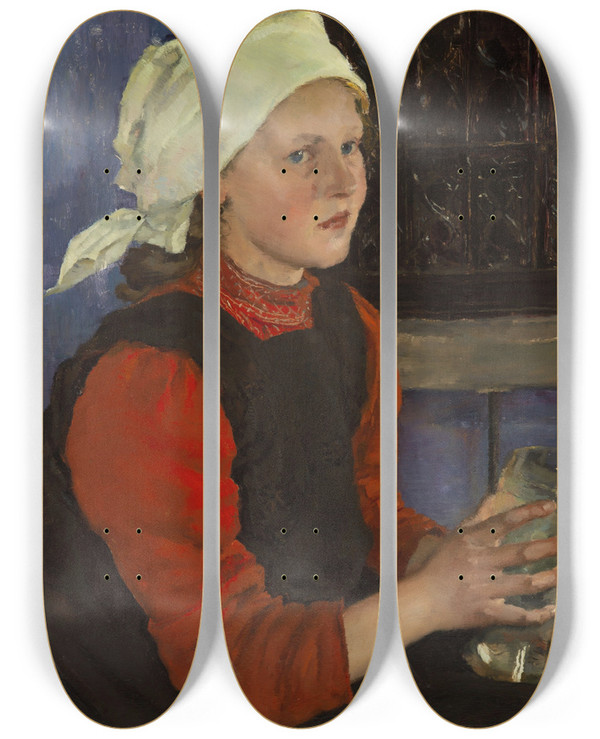 Triptych art skateboard deck of Hermann Groeber Bayerisches Bauernmdchen by Hermann Groeber