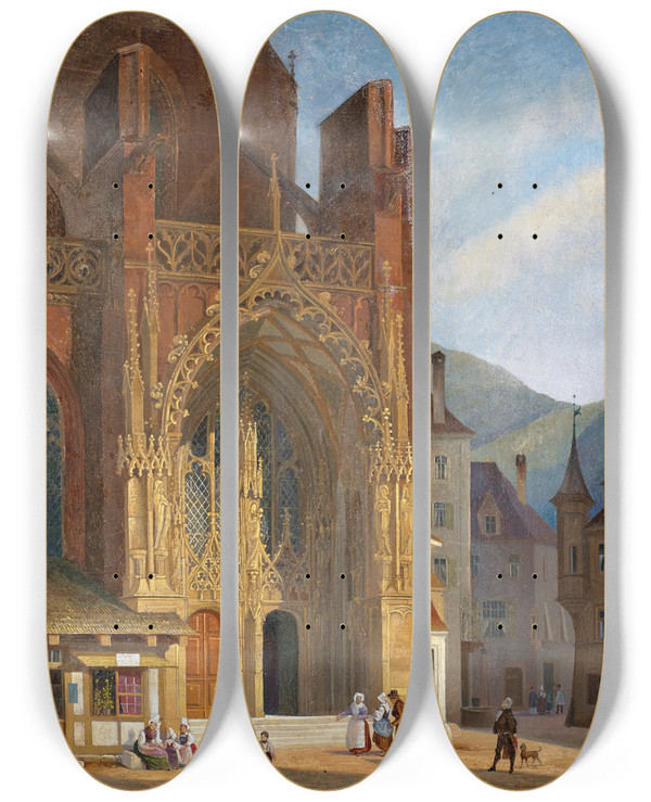Triptych art skateboard deck of Giuseppe Canella Chartres Cathedral by Giuseppe Canella (1788-1847)