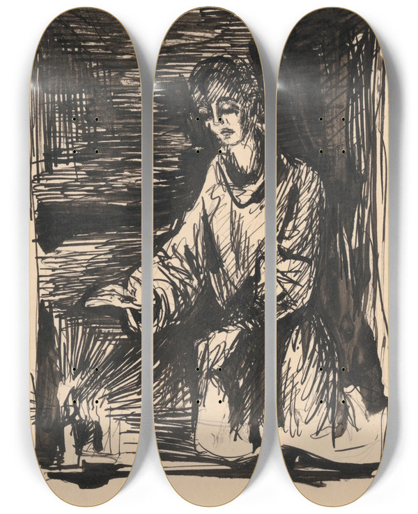 Triptych art skateboard deck of Jn Novk Figra Pri Svieci by Jan Novak (1921-1944)