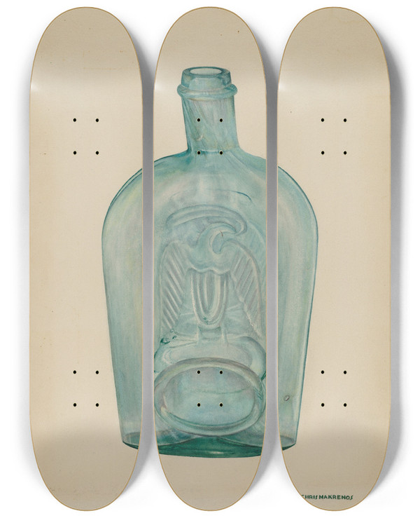 Triptych art skateboard deck of Chris Makrenos Flask_2 by Chris Makrenos (20-)