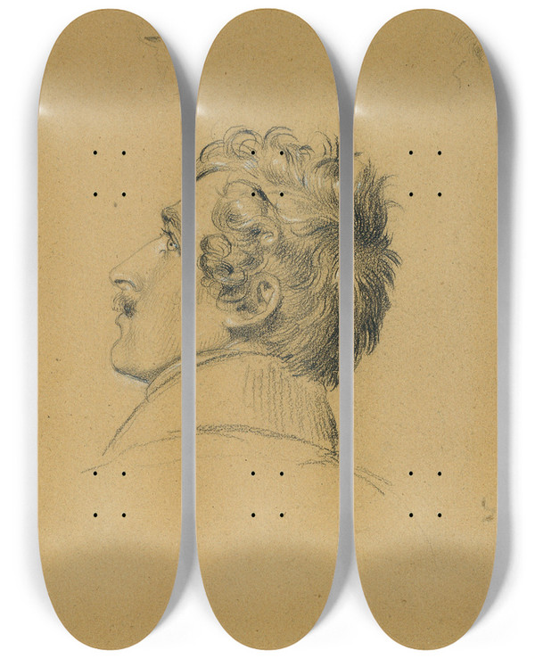 Triptych art skateboard deck of Johann Peter Krafft Portrtstudie Zu Einzug Nach Dem Pariser Frieden by Johann Peter Krafft (1780-1856)