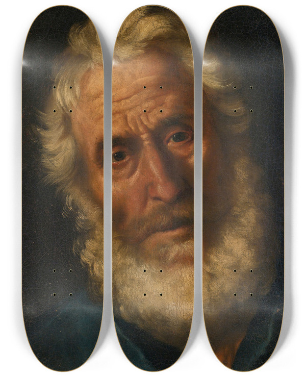 Triptych art skateboard deck of Gaspare Traversi Head Of A Philosopher by Gaspare Traversi (1722-1770)
